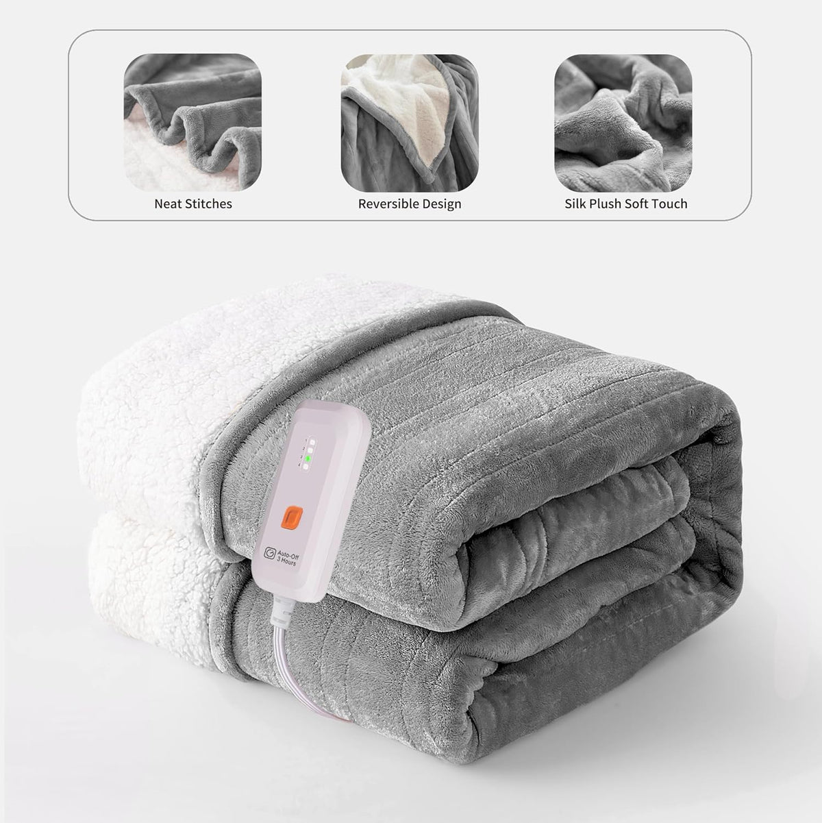 GOTCOZY Heated Blanket-Soft Plush Electric Blanket 50"X60"(Grey)