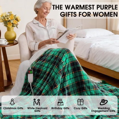 Heated Blanket Electric Throw 50X60 Heating Blanket with 10 Heating Levels 8 Hours Auto Off, Blue Plaid Sherpa Blankets Winter Warmer, Home Decor for Couch Bed Office,Gifts for Mom, Women,Washable