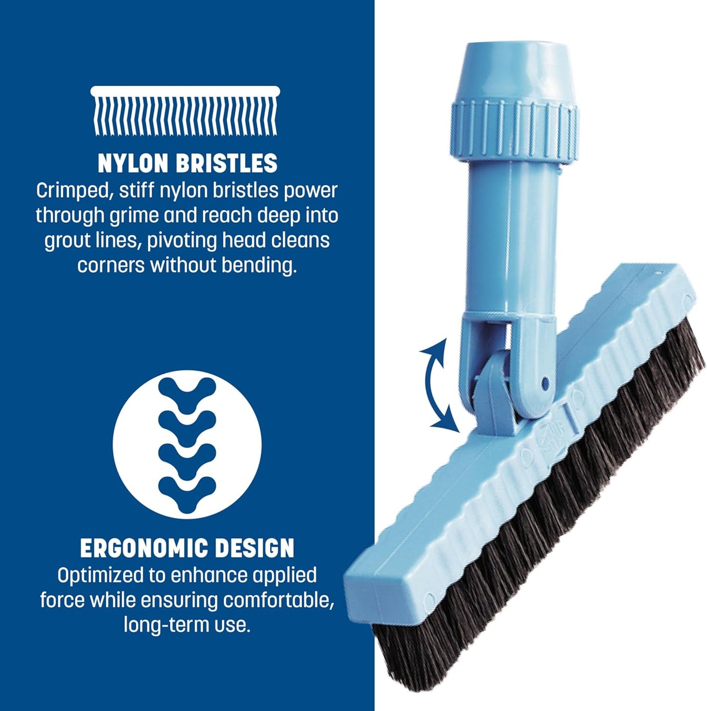 Carlisle Food Service Products Grout Line Brush with Swivel Head and Nylon Bristles for Cleaning Corners and Tile in Bathroom and Kitchen, 7.5", 1 Count, Black