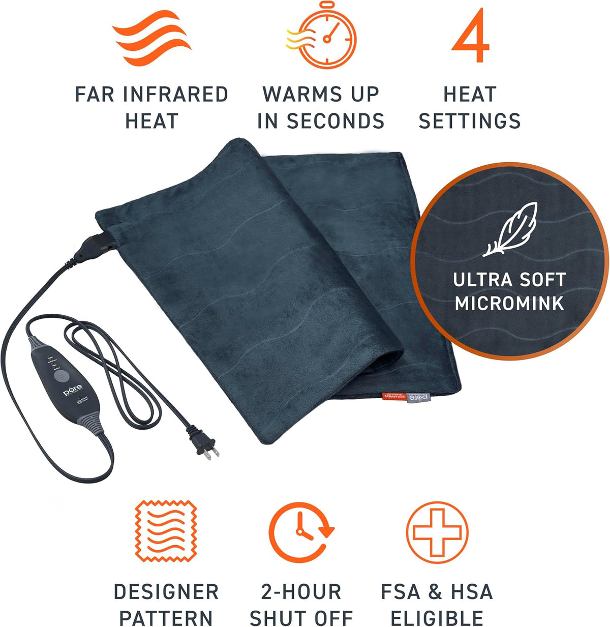 Pure Enrichment PureRelief Pro Far Infrared XL Heating Pad, 4 Heat Settings