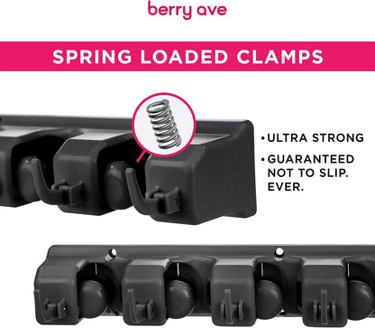 Broom Holder Wall Mount, Broom and Mop Organizer Wall Hanging Rack & Hanger | (Black) Broom Hanger Wall Mount, Mop and Broom Holder Wall Mount, Mop Holder, Hanger for Brooms and Mops, 5 Slots 6 Hooks