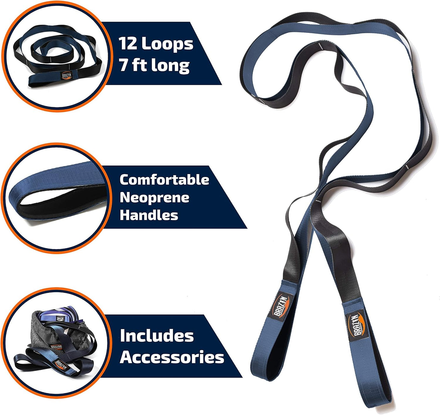 Brazyn Mobility Stretching Strap | Multi-Functional 12-Loop Strap for Stretching, Yoga, Physical Therapy, Pilates, Dance and Gymnastics