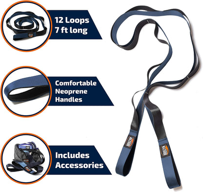 Brazyn Mobility Stretching Strap | Multi-Functional 12-Loop Strap for Stretching, Yoga, Physical Therapy, Pilates, Dance and Gymnastics