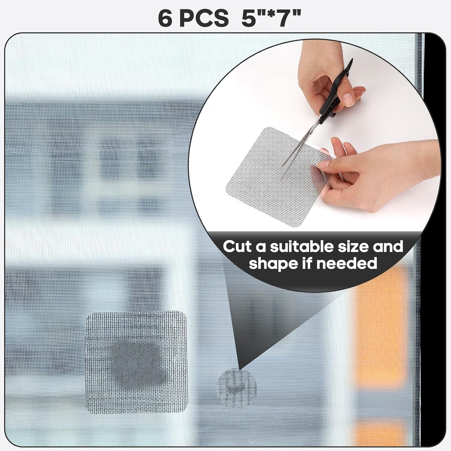Secopad 6 PCS Screen Patch Tape, 5" X 7" Window Screen Repair Kit, Black | Quick Repair, Strong Adhesive, Easy to Use, For Mesh Window & Door, Cuttable Fiberglass, No Tools Needed