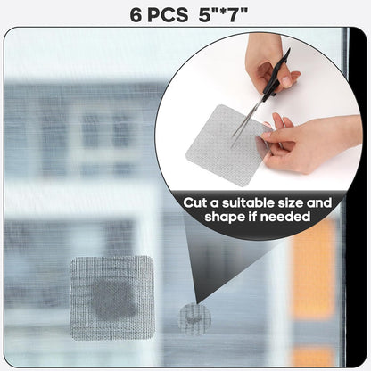 Secopad 6 PCS Screen Patch Tape, 5" X 7" Window Screen Repair Kit, Black | Quick Repair, Strong Adhesive, Easy to Use, For Mesh Window & Door, Cuttable Fiberglass, No Tools Needed