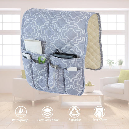 Armchair Caddy for Couch Remote Control Holder with 4 Pockets, Grey 1 Pack | Non-slip, Waterproof, Sofa Armset Organizer, Couch Chair Armrest Storage for TV Remote Control Phone Book Magazine 35"x13"