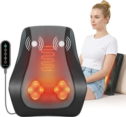 Snailax Back Massager with Heat,Shiatsu Massage Seat Cushion,8 Flexible Nodes Massage for Full Back Massage Chair Pad,Chair Massager for Office,Home Use
