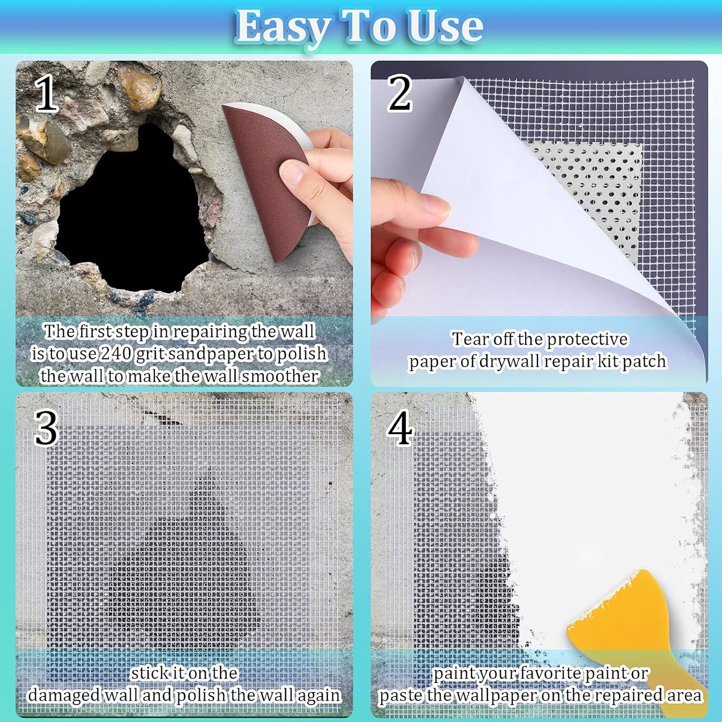 Hotop 18 Pcs Drywall Repair Kit 2/ 4/ 6/ 8'' Drywall Repair Patch Hole Wall Ceiling Patch with Self-adhesive Aluminum Mesh for Hole Spackle Plaster Paste Sheetrock Wall Repairs