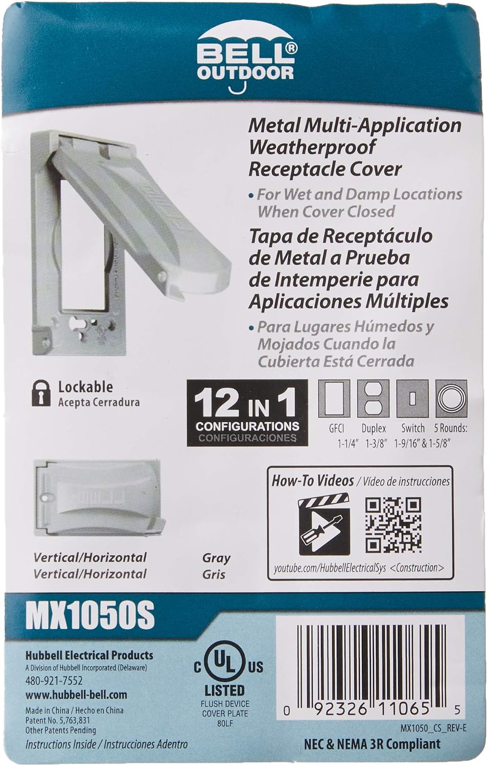 BELL 1-Gang Weatherproof Universal Metal Flip Cover, 12-in-1, Gray