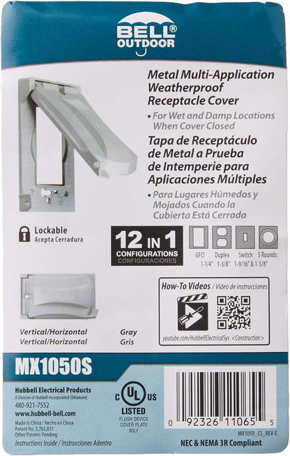 BELL 1-Gang Weatherproof Universal Metal Flip Cover, 12-in-1, Gray