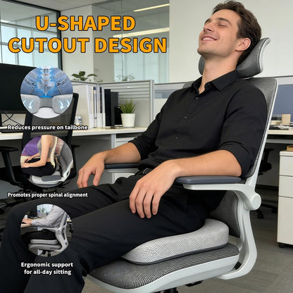 Coccyx & Tailbone Support Seat Cushion for Office & Car – Ergonomic U-Cutout Memory Foam for Sciatica, Pressure Relief, All-Day Comfort – Perfect for Desk Chair, Driving, Travel (Black)