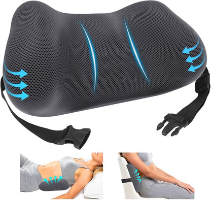 Lumbar Support Pillow, Memory Foam Back Cushion for Office Chair Car, Black | Ergonomic Lower Back Support with Adjustable Strap, Breathable Removable Cover for Couch, Wheelchair and Daily Comfort