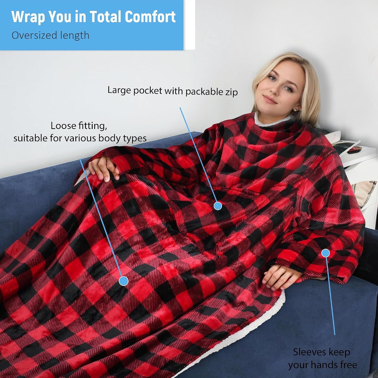 Catalonia Sherpa Wearable Blanket with Sleeves Arms