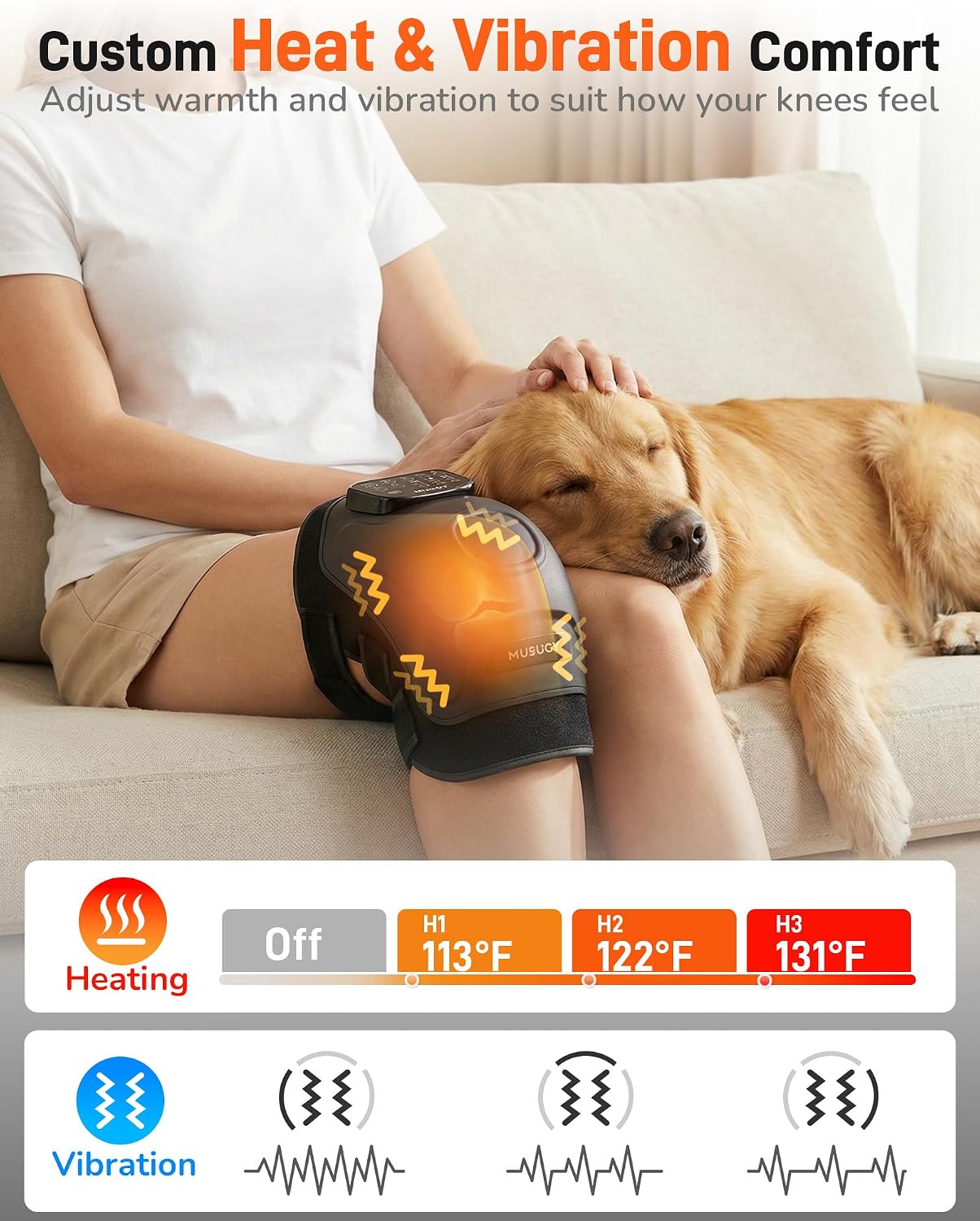 Knee Massager with Heat and Red Light Therapy : 4-in-1 Compression Massage with 14 Chambers & Vibration for Pain Relief, Cordless Home Office Use for Seniors and Active Adults, 5000mAh
