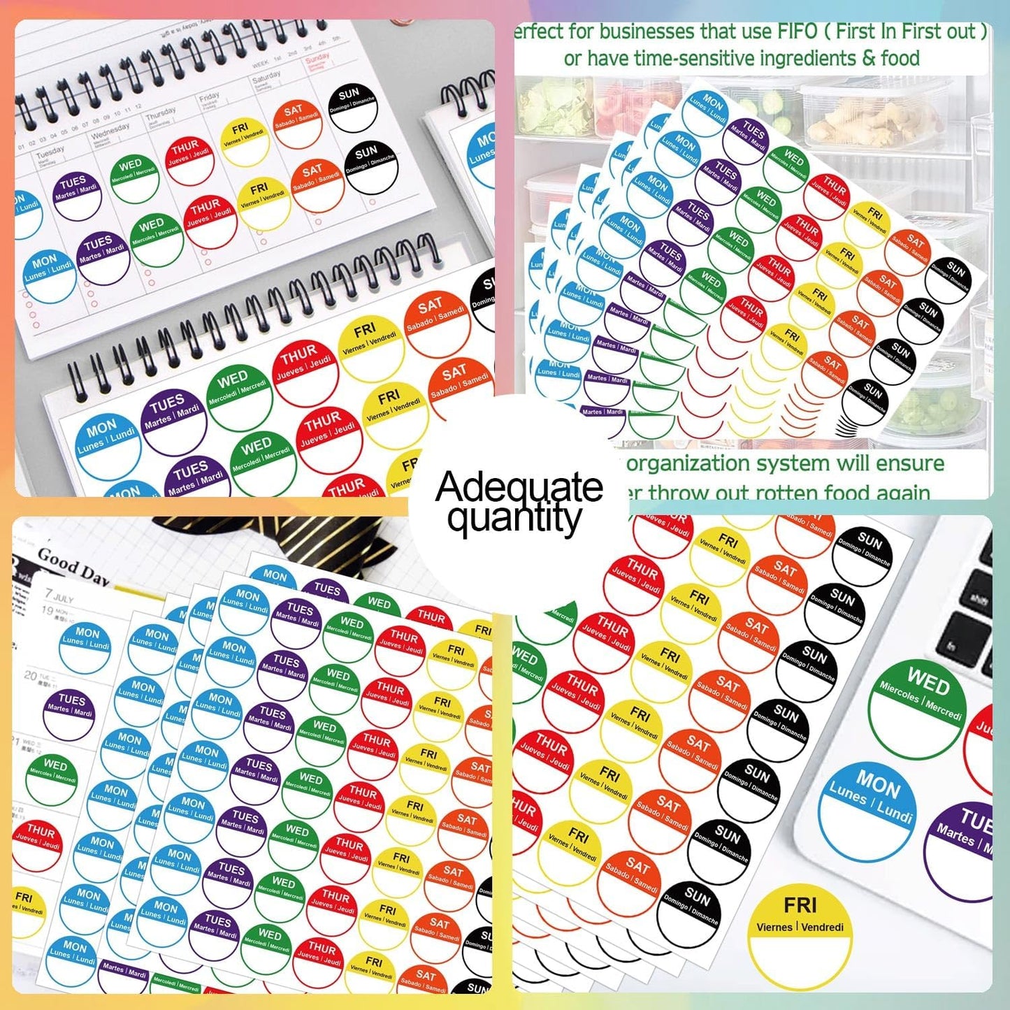 7 Days of The Week Labels 1 Inch Color Coding Food Rotation Labels - Self Adhesive Mon, Tue, Wed, Thurs, Fri, Sat Sun Day Label 700 Pcs