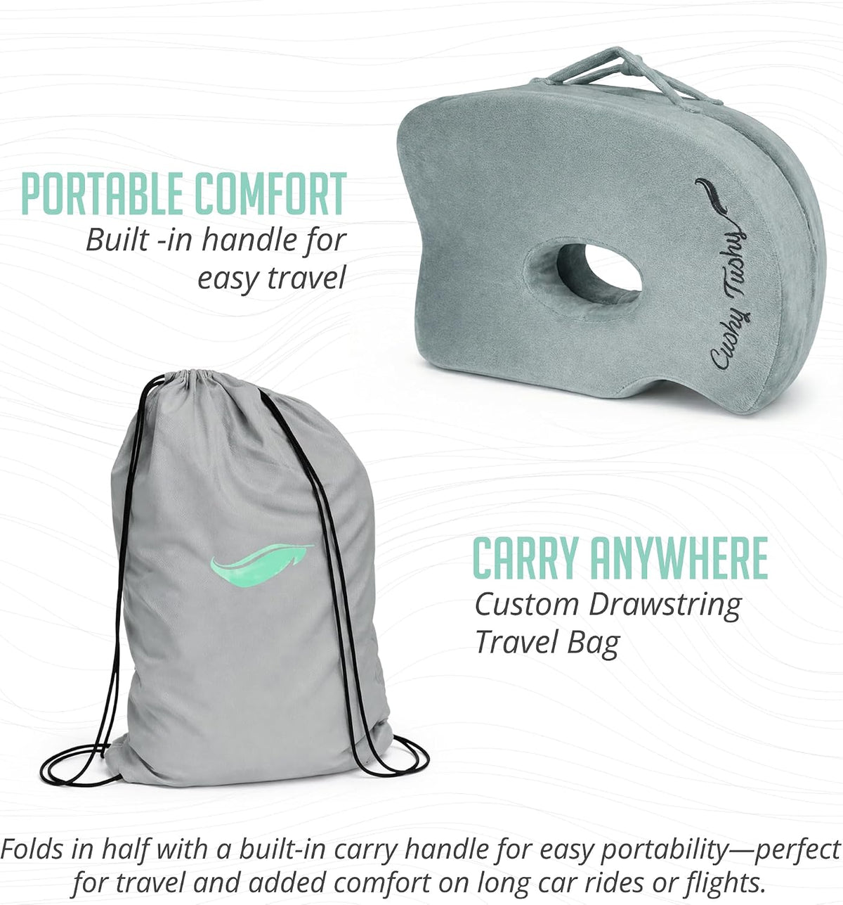 Cushy Tushy Premium Foldable Travel Seat Cushion - for Relief of Lower Back, Sciatic, Butt and Tailbone Pain - for Home & Office Use, Perfect for Travel or Driving - Coccyx Seat Cushion