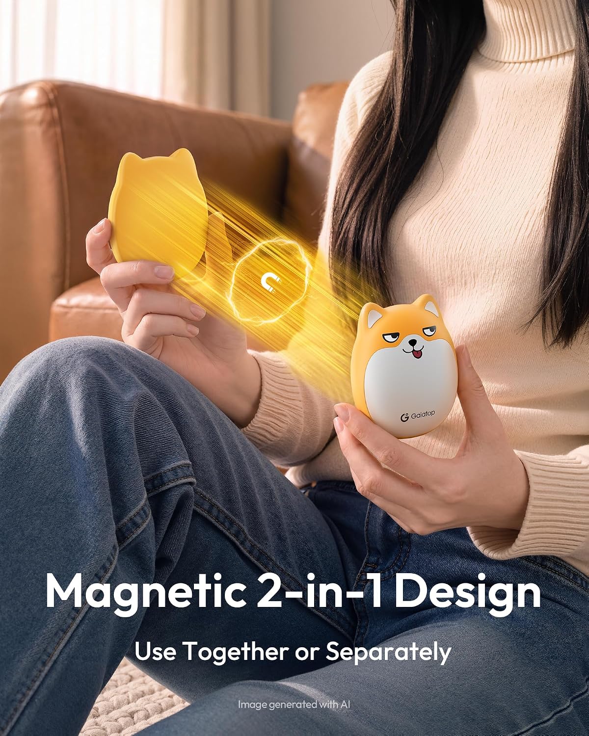 Gaiatop Rechargeable Hand Warmers 2 Pack, Cute Dog Magnetic Design | Ultra-Slim 0.77 in Fits Gloves and Pockets, 3 Heat Levels, 2.15 oz Each, Matte Ergonomic Grip, Reusable Winter Gift for Women