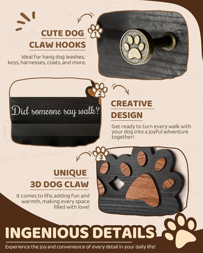 MTERSN Cute Dog Leash Holder for Wall for Pet Station Organizer, Brown