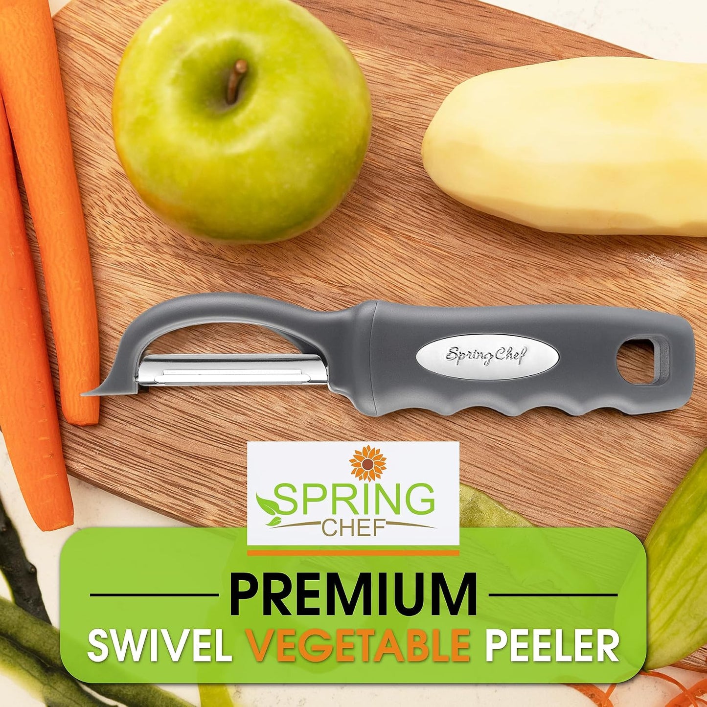 Spring Chef Swivel Potato Peeler for Kitchen w/ Soft Grip Handle, Mango | Premium Vegetable Peeler w/ Sharp Stainless Steel Blades, Multifunctional Food Peeler for Apple, Carrot, Cucumber, Fruit