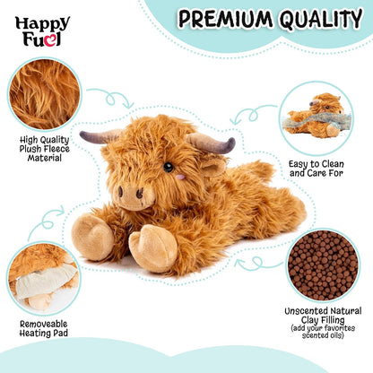 Bunny Microwavable & Weighted Stuffed Animals - 1.5 Lbs Unscented Heating Pad for Period Cramps Pain Relief and Anxiety, Cute Bunny Plush Toys Gifts for Women Girls Adults and Kids by Happy Fuel