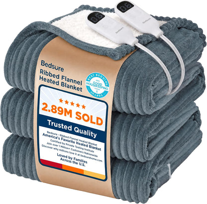 Bedsure GentleSoft Heated Blanket Throw - Soft Ribbed Flannel Electric Blanket, Gifts for Grandma (50x60 inches, Grey)