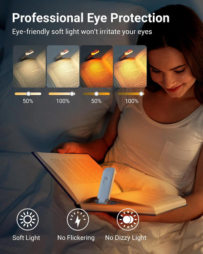 DEWENWILS USB Rechargeable Book Reading Light, LED Clip on Booklight Green | Blue Light Blocking, Amber & Warm White, Flexible Lighting Angle, Compact & Lightweight for Plane, Train, Car Traveling