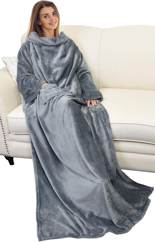 Catalonia Wearable Blanket with Sleeves for Women & Men, Fleece Wrap Throw