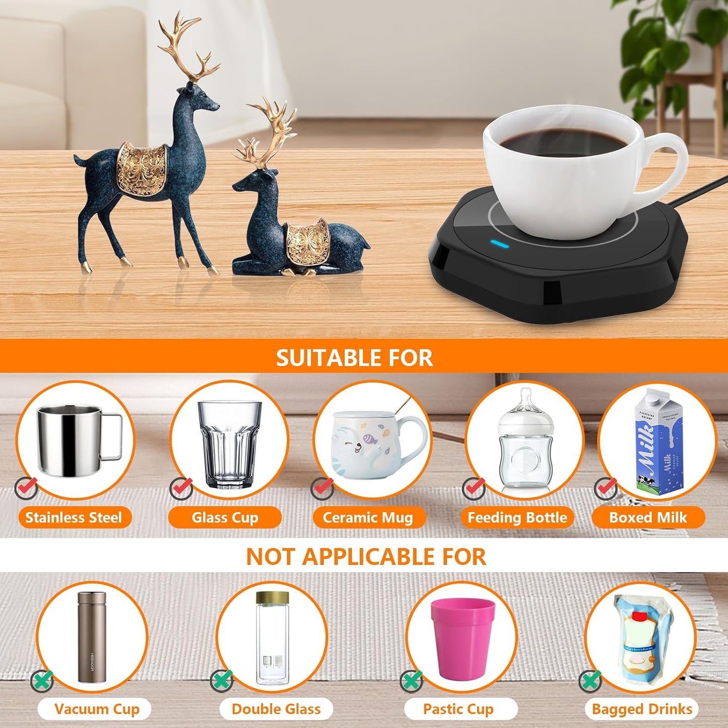 Coffee Mug Warmer: Smart Beverage Heating Plate Candle Wax Cup Warmer Electric Thermostat Coaster for Hot Coffee Milk Tea Water Cocoa Desk Home Office Use (R1 Black)