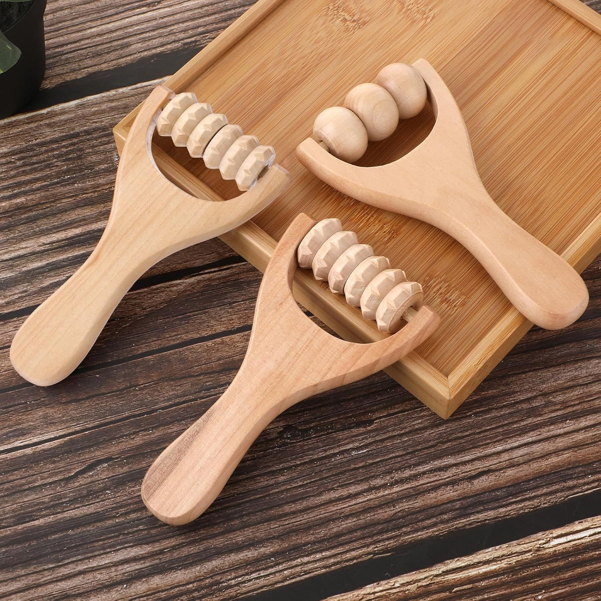 Abeillo 3Pcs Wooden Hand Massage Roller, Muscle Roller Stick