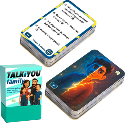 Talkiyou Family Conversation Cards – 60 Picture Prompts & 240 Open-Ended Questions for All Ages – Spark Deep Family Talks, Share Memories & Build Bonds – Screen-Free Game