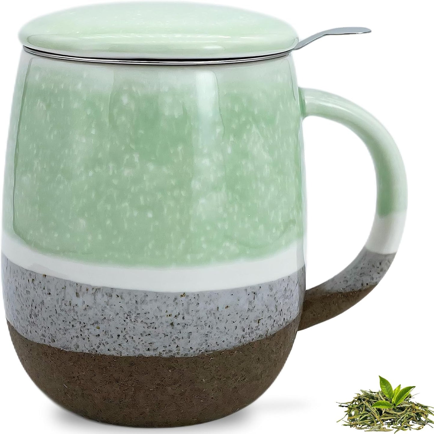 SISETOP 13.5 OZ Large Tea Cup with Infuser and Lid, Reactive Glaze Tea Infuser Mug, Ceramic Loose Leaf Teacup for Brewing, Microwave & Dishwasher Safe, Pale Blue