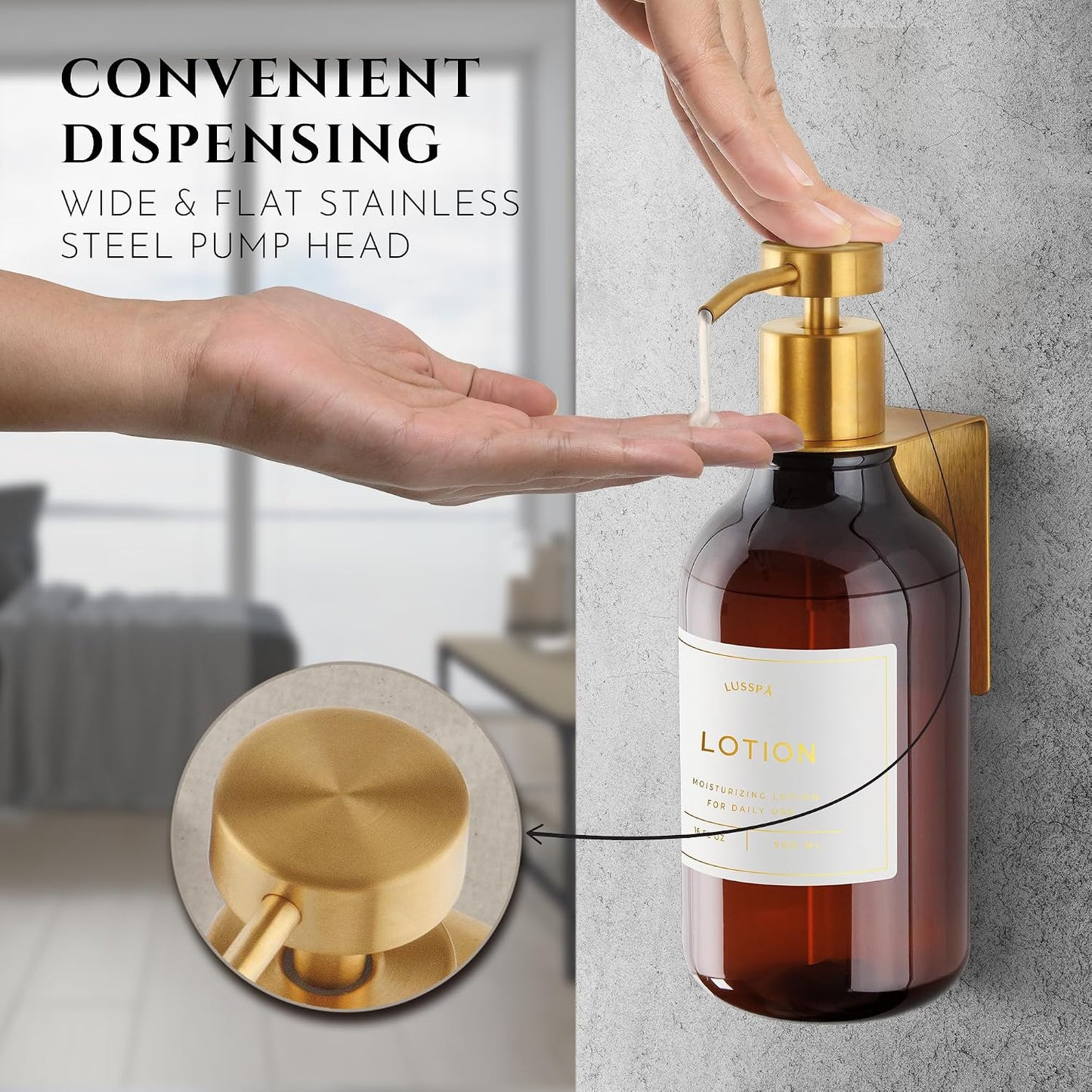 Shower Shampoo Dispenser Wall Mounted – 3 Refillable 16.9 oz Clear Bottles with Stainless Steel Pumps & No-Drill Adhesive Holders – Soap Dispenser Set for Bathroom (3 X Clear/Silver)
