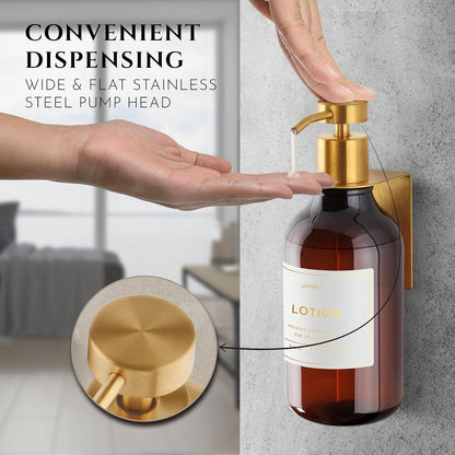 Shower Shampoo Dispenser Wall Mounted – 3 Refillable 16.9 oz Clear Bottles with Stainless Steel Pumps & No-Drill Adhesive Holders – Soap Dispenser Set for Bathroom (3 X Clear/Silver)