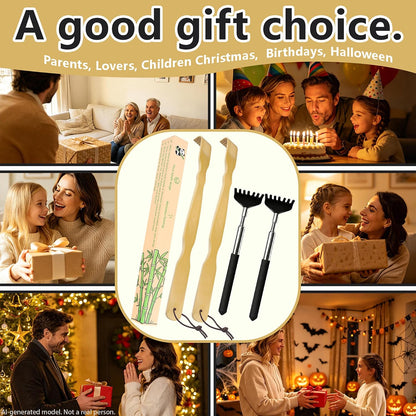 4 Pcs Back scratchers,Bamboo & Extendable Stainless Steel Back Scratcher