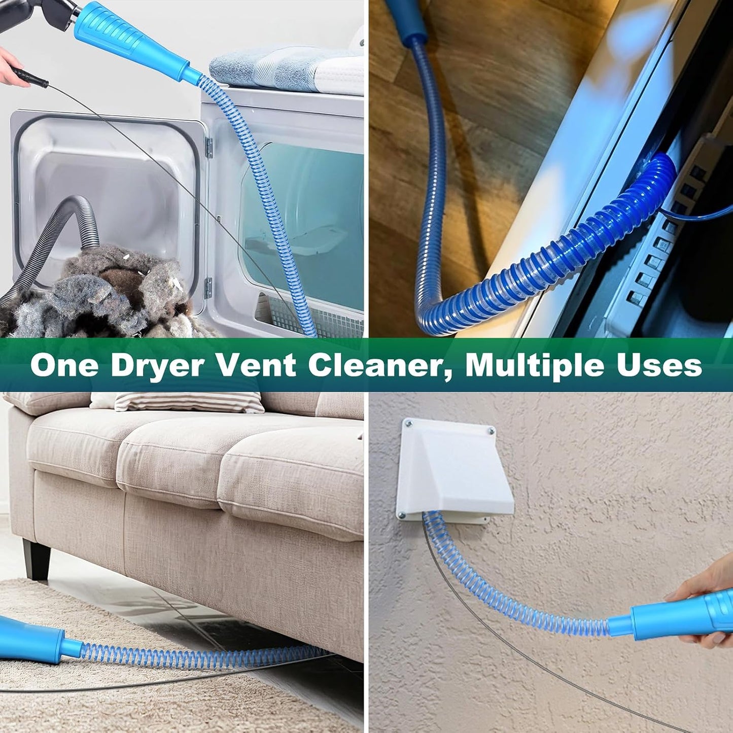 Sealegend 2 Pieces Dryer Vent Cleaner Kit Dryer Lint Vacuum Attachment Hose | Flexible Dryer Vent Vacuum Hose for Deep Cleaning/Lint Remover Kit with Guide Wire/Dryer Lint Trap Cleaner Ease of Use (Blue)