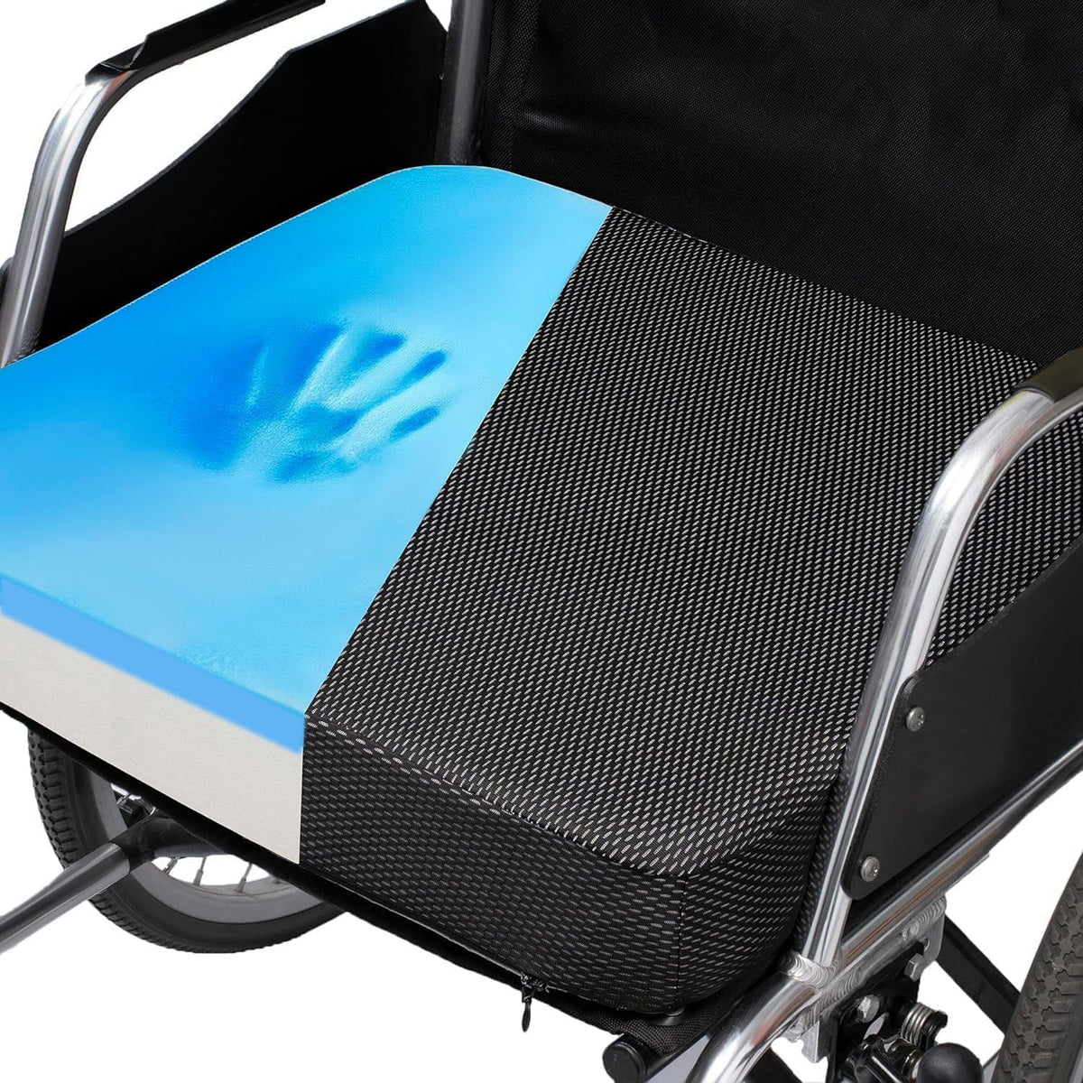 Ifoam Gel Infused Memory Foam Layer Wheelchair Cushion - Seat Cushion for Wheelchair-OfficeChair, Kitchen Chair-Pressure Sore and Tailbone Pain Relief-High Dense Polyfoam Base (Black,18x16x3 inch)