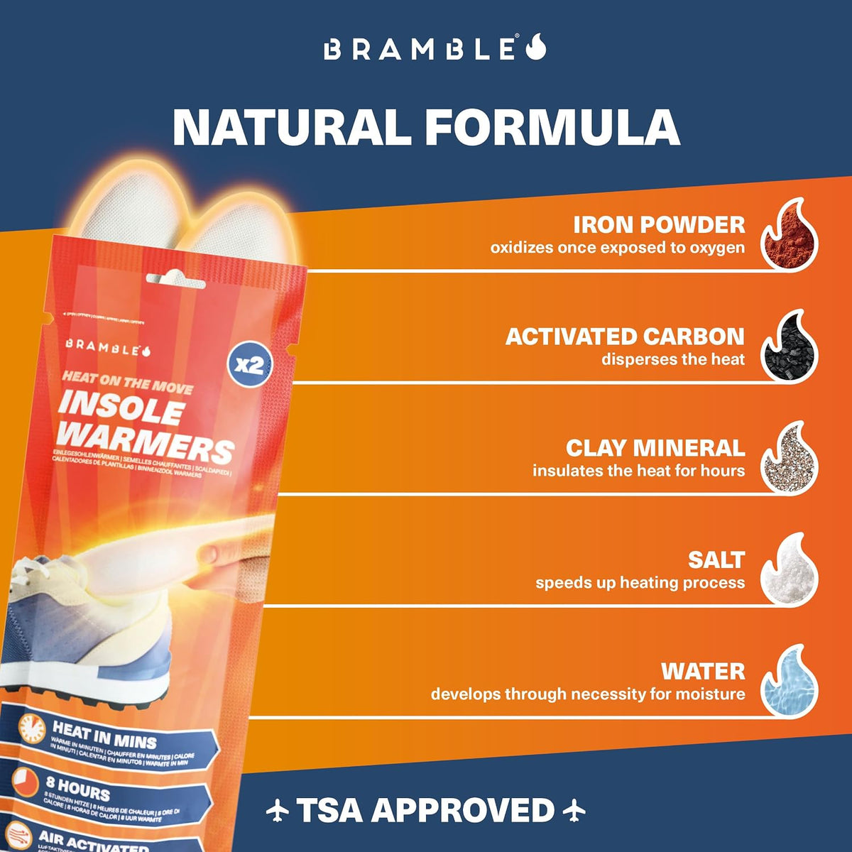 Bramble Insole Foot Warmers for Feet 5/15/30 Pair - Up to 10 Hours of Heat, All-Natural Odorless Air-Activated Warmers
