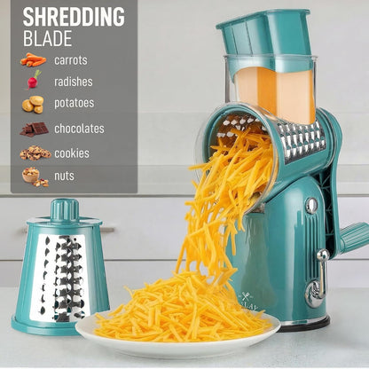 Zulay Kitchen Rotary Cheese Grater 5 Blade Cheese Shredder - Manual Hand Crank Cheese Grater With Reinforced Suction & 5 Interchangeable Drums - Easy to Use, Vegetable Chopper Round Mandoline Slicer - Colors B