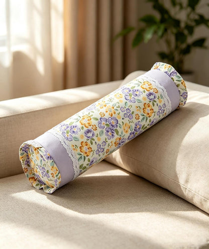 Buckwheat Neck Roll Pillow, Adjustable Bolster Cylinder Pillows with Plaid & Lace Trim Pillowcase, Firm Cervical Support Round Pillows Neck Pain Relief for Sleeping (16"x4",Blue)