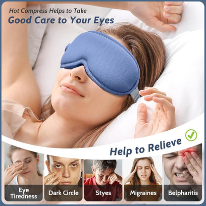 Cordless Heated Eye Mask,Light Blocking 3D Sleeping Eye Mask with Adjustable Heat, Vibration and Timer Settings,Portable Rechargeable Mask,for Eye Fatigue, Better Sleep,Dry Eye Comfort, Men & Women