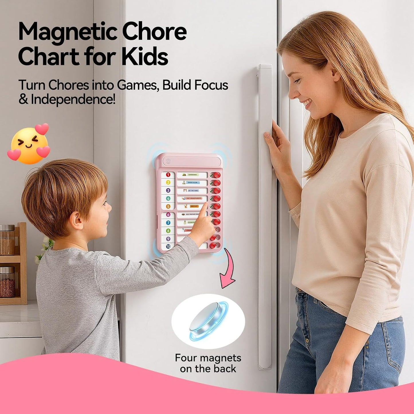 Chore Chart for Kids with Timer, 21 PCS Checklist Magnetic Schedule Board, ADHD Tools with 99-Min Countup/Down Visual Timer, Bedtime/Morning/Daily Routine Chart Dry Erase to Do List with Slider(White)