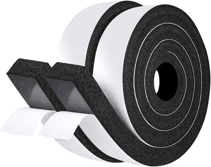 fowong AC Window Seal Foam Tape, 1" x 1" Thick Foam Weather Strip, Black | High Resilience Foam Tape Seals Large Gaps Around Ac Windows and Doors, 6.5ft x 2 Rolls, Strong Adhesive, Install in Minutes