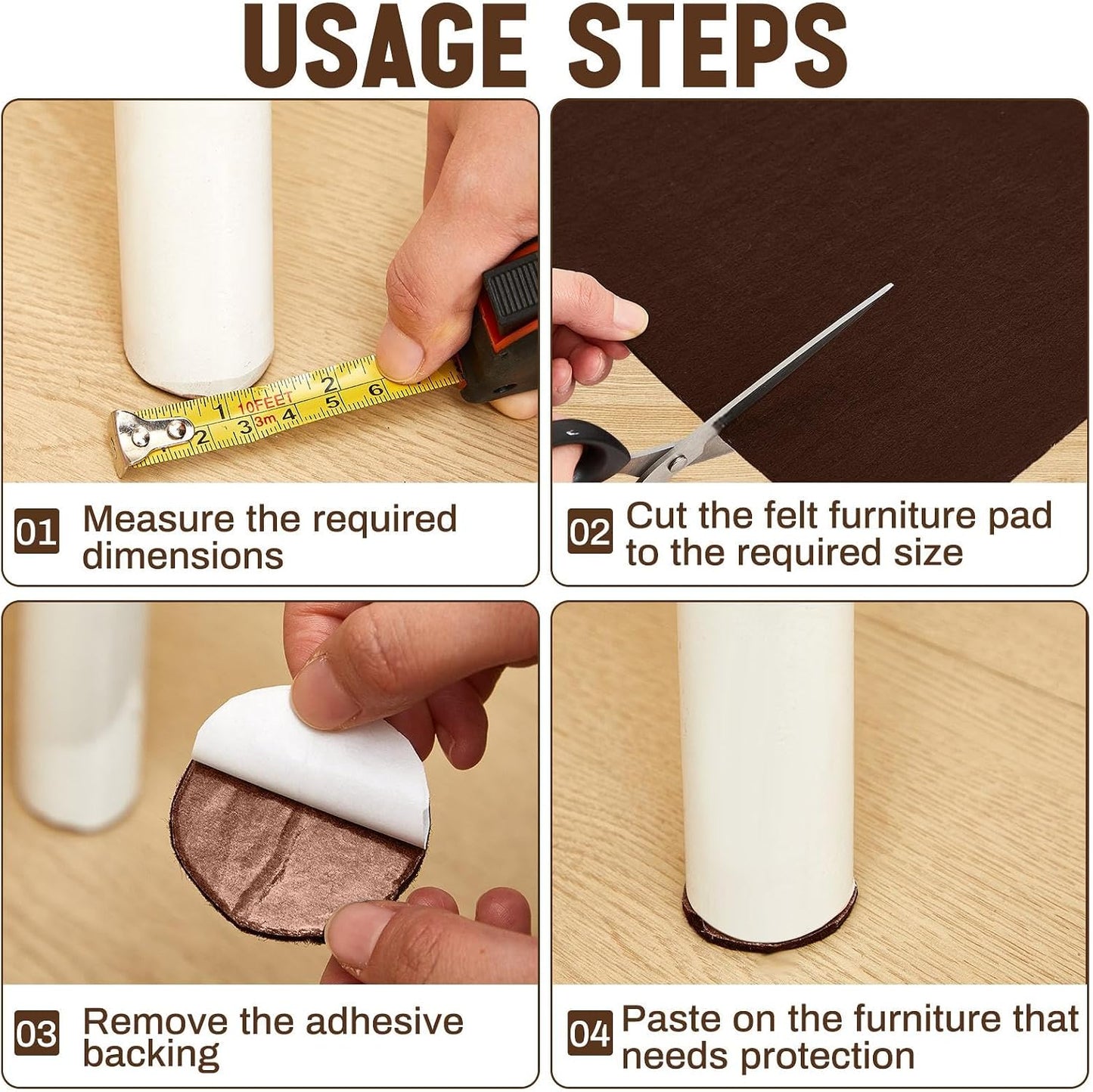 Fullhawl Large Felt Furniture Pads 8 x 60 Inch Non Slip Self Adhesive Heavy Duty Cuttable Strip Roll Felt Sheet Tape for Protecting Hardwood Floors Chair Wall, White