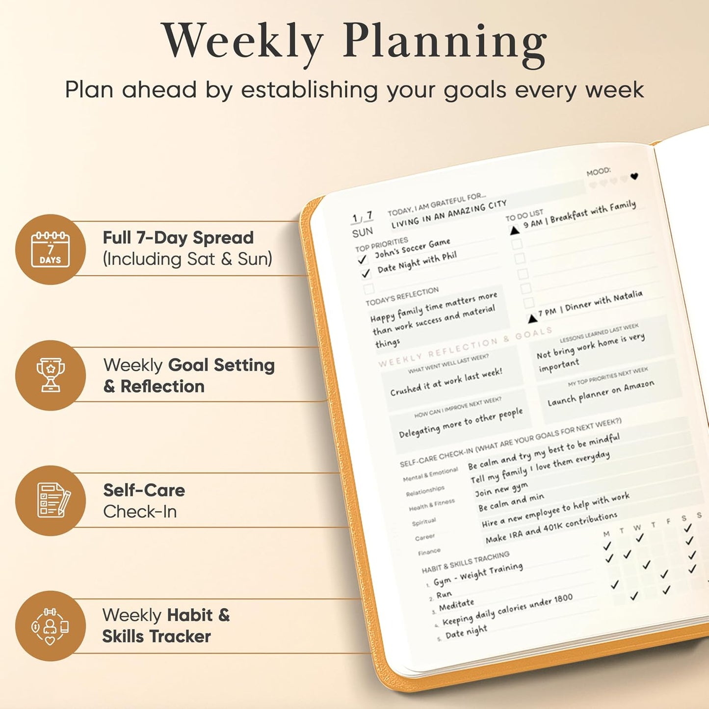 2026 Planner, Daily Journal & Gratitude Journal All-In-One with To Do List, Self Care Prompts & Habit Tracker - 7 x 10 - Pink