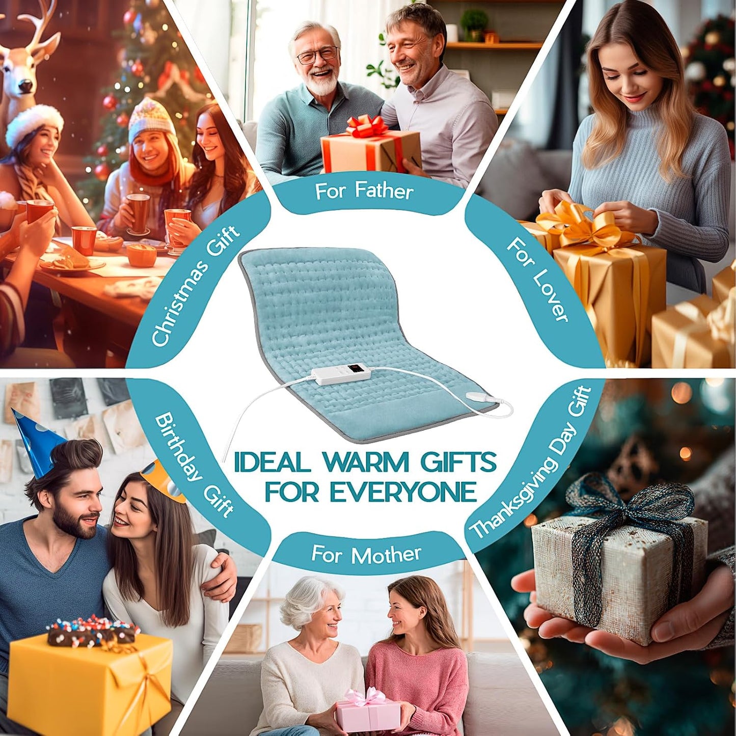 Heating Pad for Period Cramps, Heating Pad for Back/Neck/Shoulder Muscle Pain, 6 Heating&4 Timer Setting, Auto Shut Off, Dry/Moist Heat & Machine Washable, Gray Birthday Christmas Gifts for Women Mom