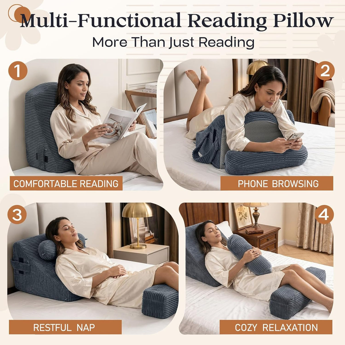 Reading Pillow/Backrest Pillow with Arms, Cup Holder & Phone Pocket
