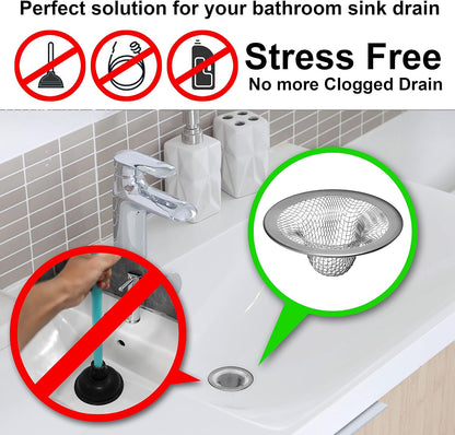 6 Pack - 2.125" Top / 1" Basket- Mesh Sink Drain Strainer Hair Catcher for Bathroom Sink, Utility, Slop, Laundry, RV and Lavatory