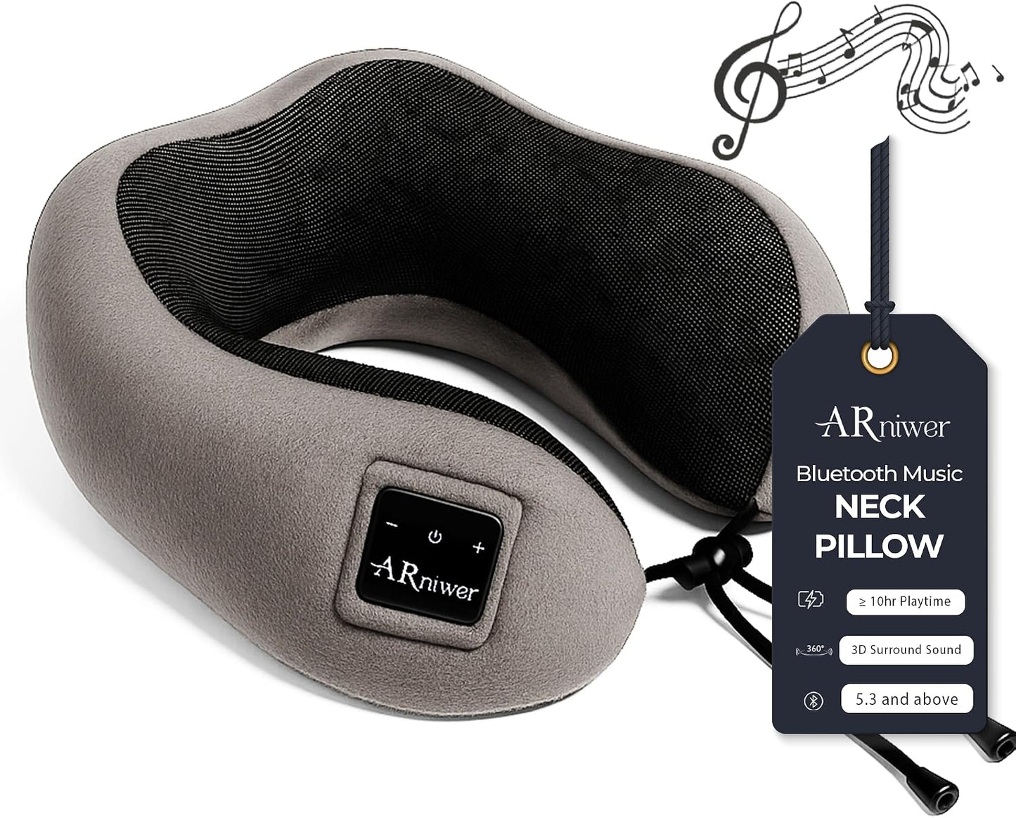 Bluetooth Music Semicircular Neck Pillow Wireless Bluetooth Speaker Suitable Airplane,Bus,Train,Car,Office,and Outdoor Camping for Sleeping, Resting The Best Travel Essentials. (Black)