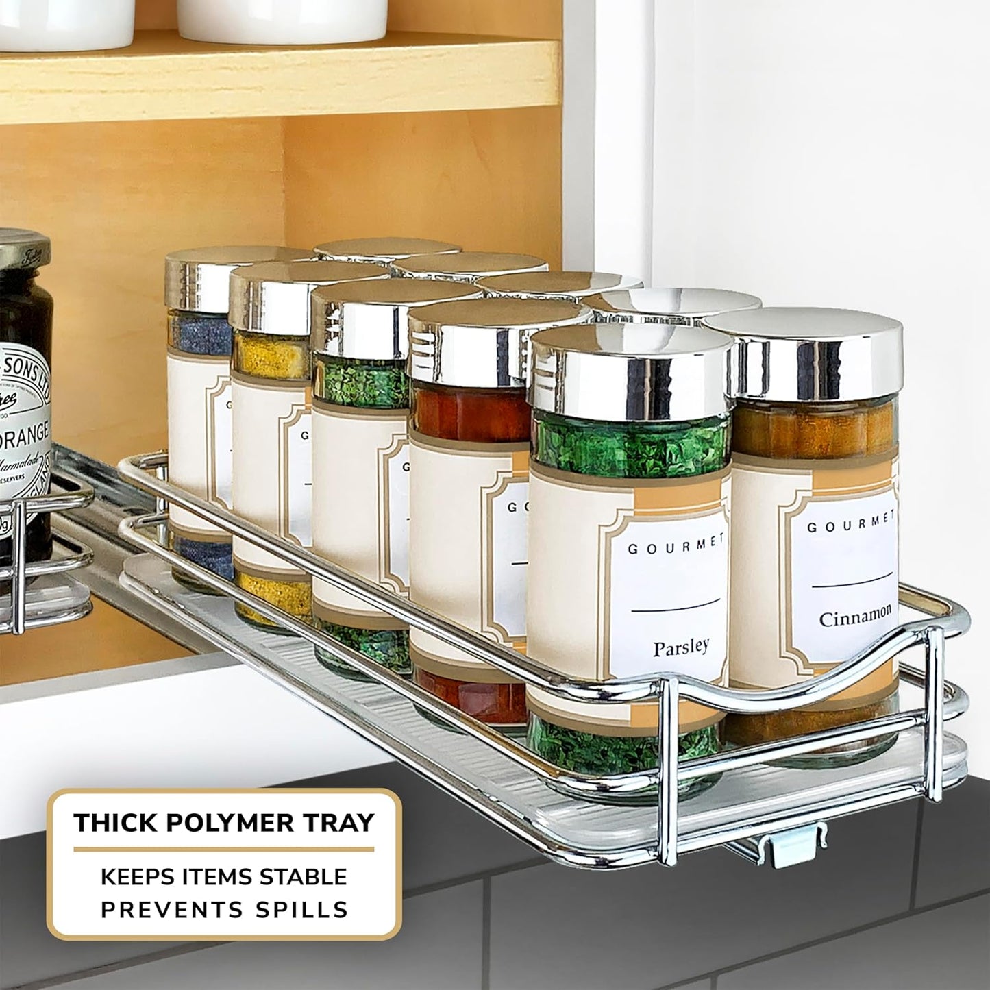 LYNK PROFESSIONAL® Pull Out Spice Organization for Cabinets - 4-3/8 inch Wide – Spice Rack for Inside Cabinets, Slide Out Spice Rack Organizer for cabinet – Pull Out Spice Rack, Sliding 2 Tier Chrome