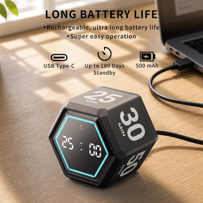 Visual Cube Timer with Visual Countdown, 5 & 25 Min Presets | 6 preset times (25, 5, 3, 10, 30 & 50 min), silent, vibration and sound alerts for study, work and classroom use